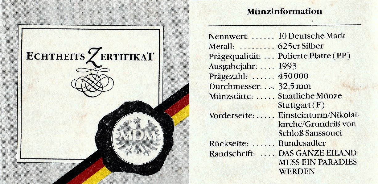 10 DM 1993 1000 J.Potsdam 2