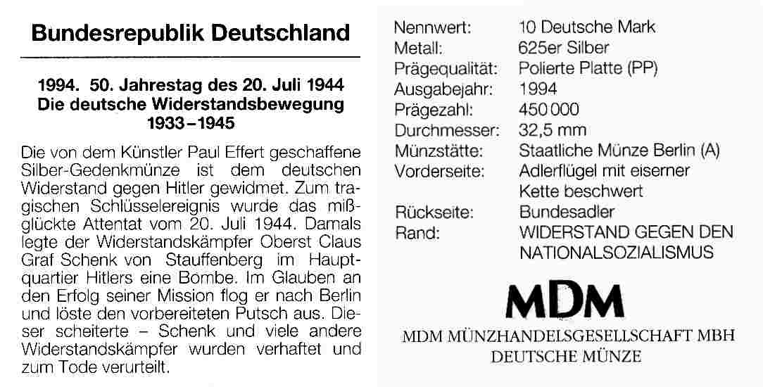 10 DM 1994 50 Jahre Deutscher Widerstand2 pp