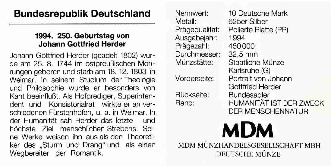 10 DM 1994 Gottfried Herder1
