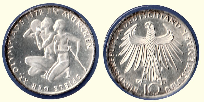 10 DM Gedenkmünze 1972 F Sportlerpaar ST