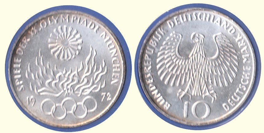 10 DM Gedenkmünze 1972 G Olympisches Feuer st