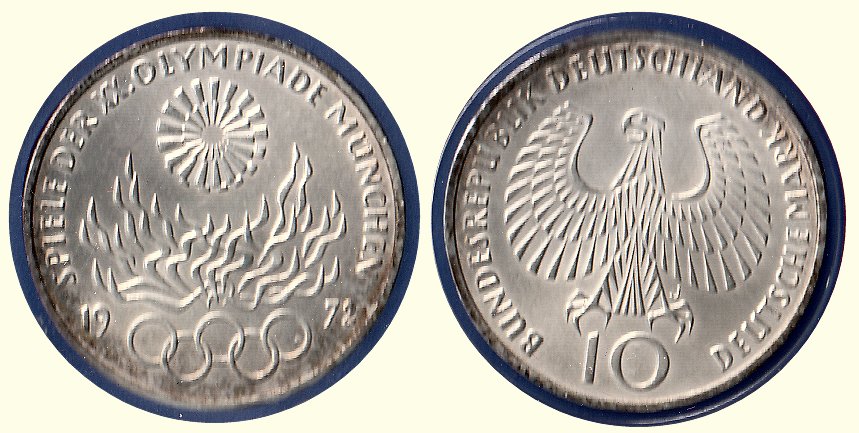 10 DM Gedenkmünze 1972 J Olympisches Feuer ST