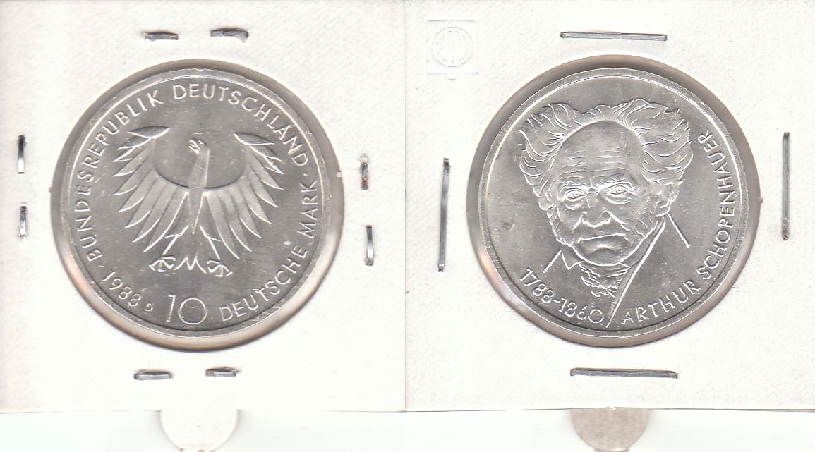 10 DM Gedenkmünze 1988 D 200. Geburtstag Arthur Schopenhauer ST
