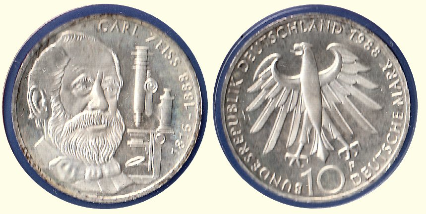 10 DM Gedenkmünze 1988 F 100. Todestag Carl Zeiss ST