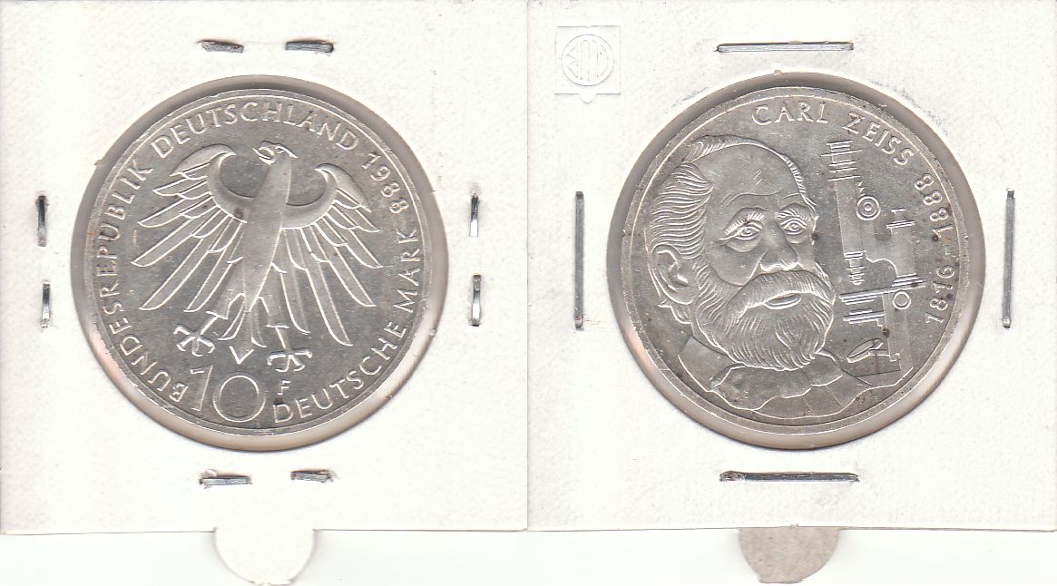 10 DM Gedenkmünze 1988 F 100. Todestag Carl Zeiss ST