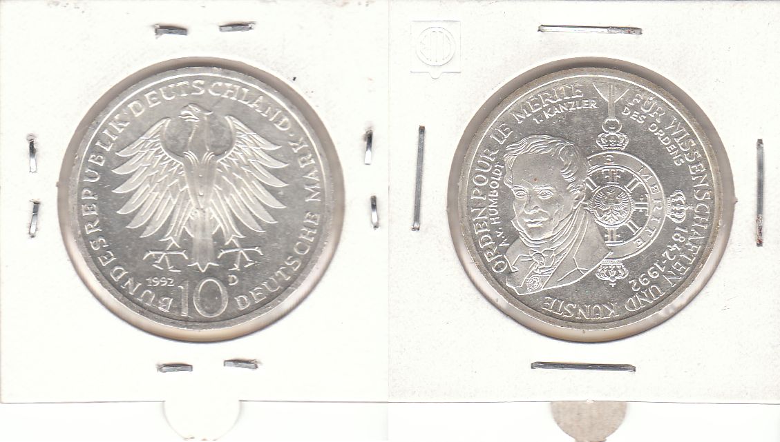 10 DM Gedenkmünze 1992 D 150 Jahre Orden Pour le Mérite ST