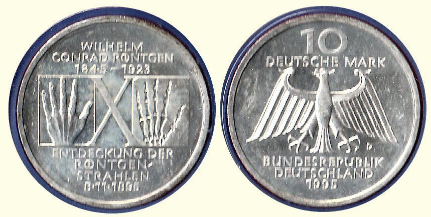 10 DM Gedenkmünze 1995 D 150. Geburtstag Wilhelm Conrad Röntgen ST