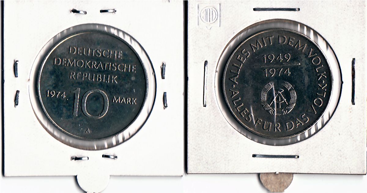 10 Mark DDR Gedenkmünze 1974 A 25 Jahre DDR ST