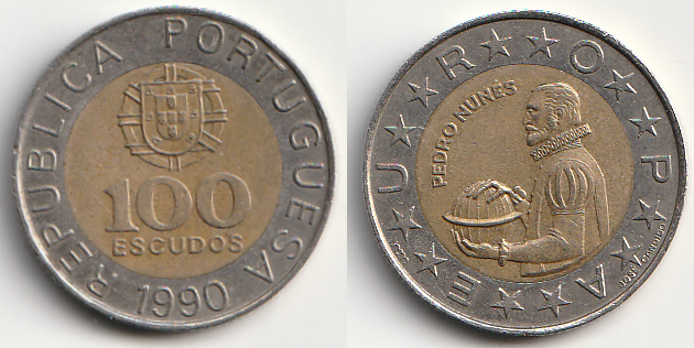 100 Escudos Portugal 1990 Pedro Nunes Bimetallmünze - Umlaufgeld