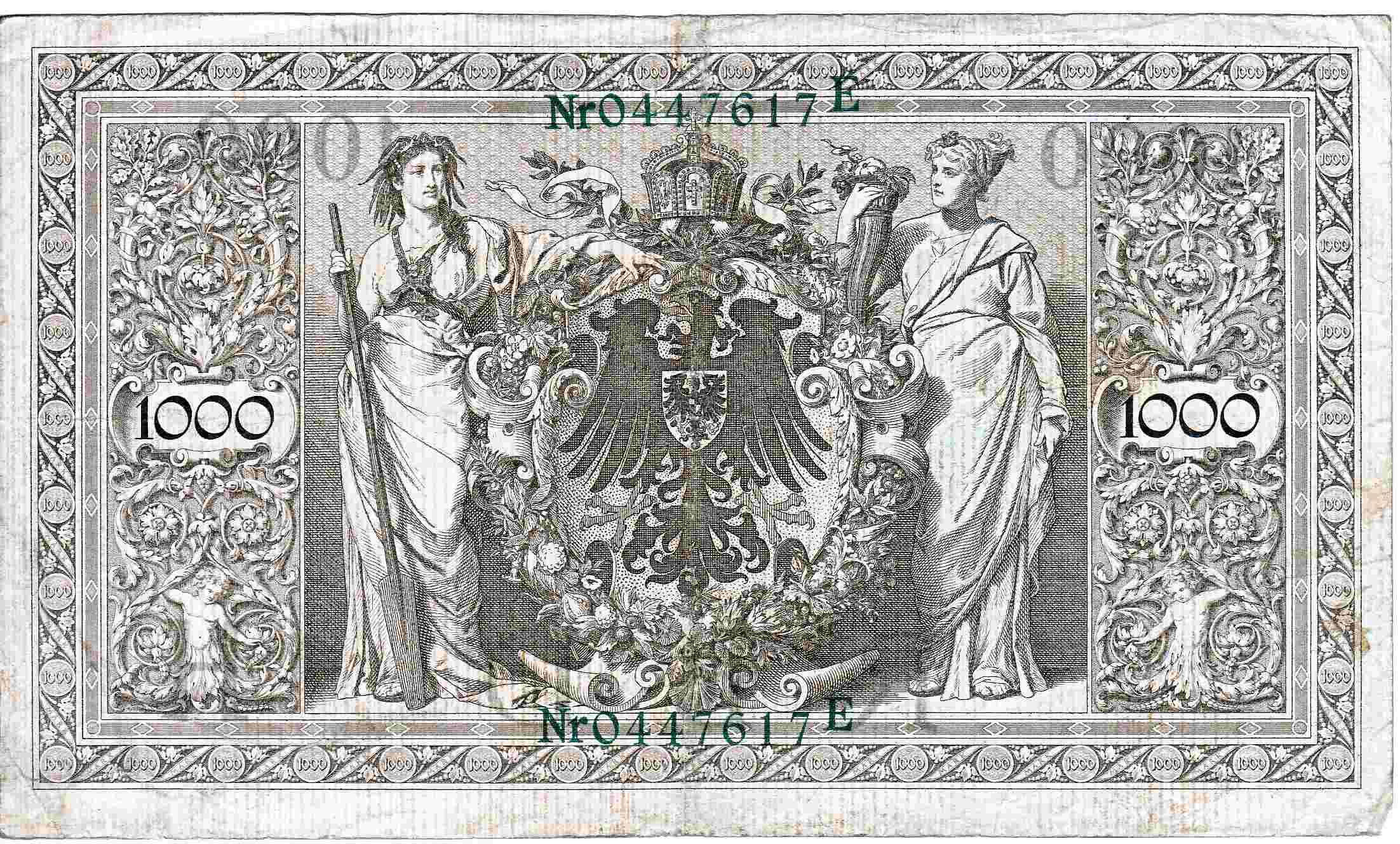 1000 Mark Reichsbanknote 1910 grünes Siegel R