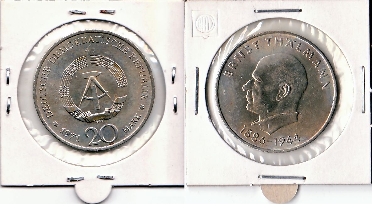 20 Mark DDR Gedenkmünze 1971 A Ernst Thälmann ST