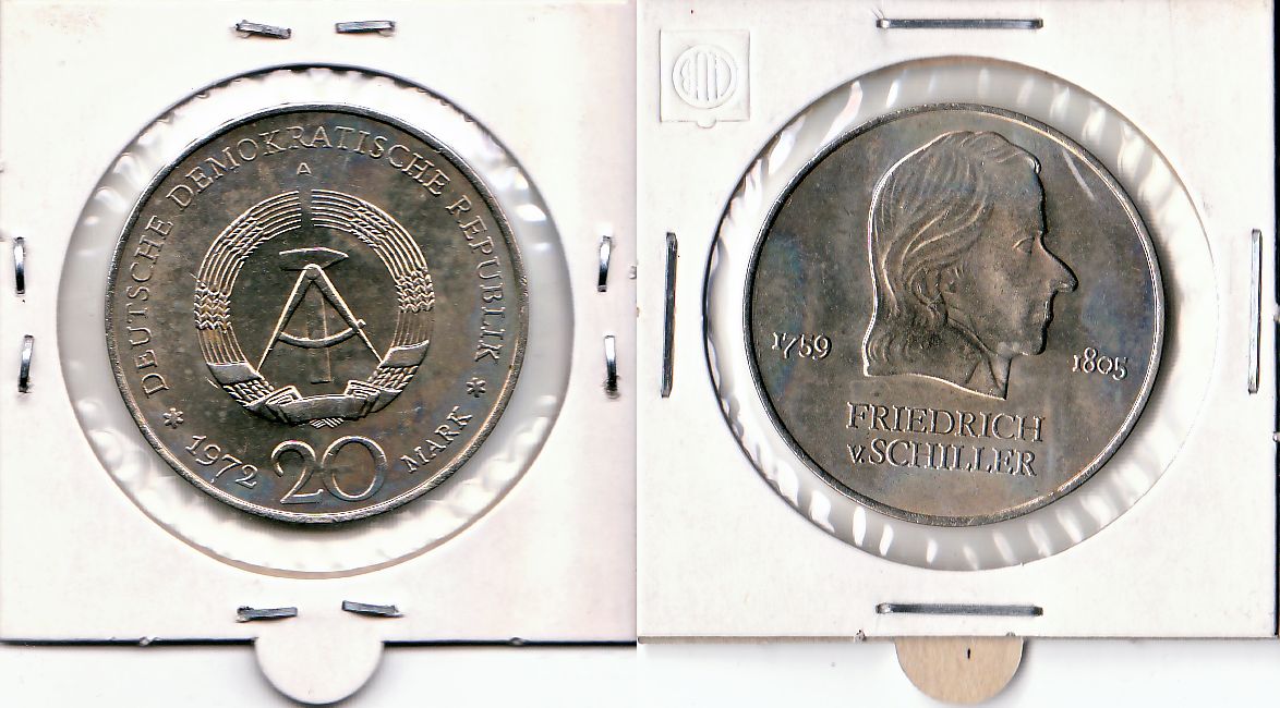 20 Mark DDR Gedenkmünze 1972 A Friedrich von Schiller ST