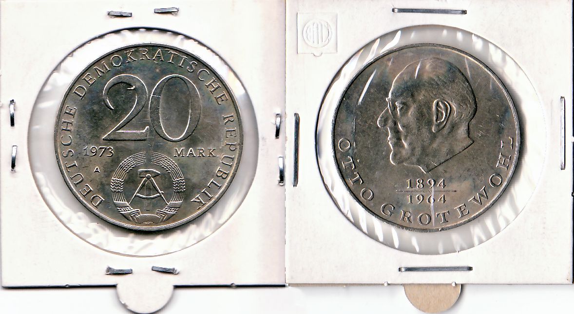 20 Mark DDR Gedenkmünze 1973 A Otto Grotewohl ST