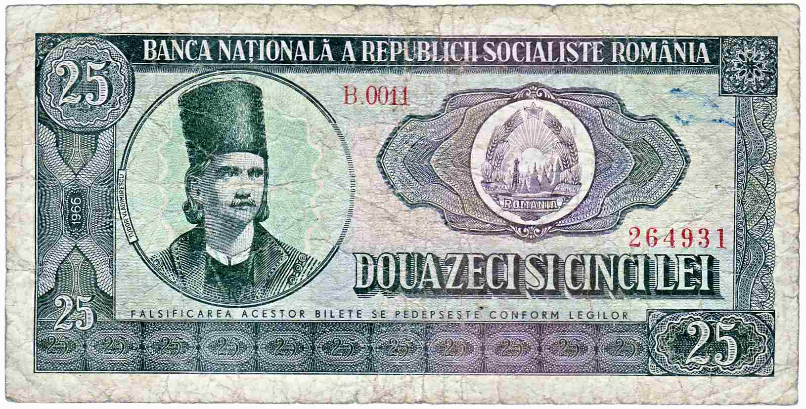 25 Lei Banknote 1966 F