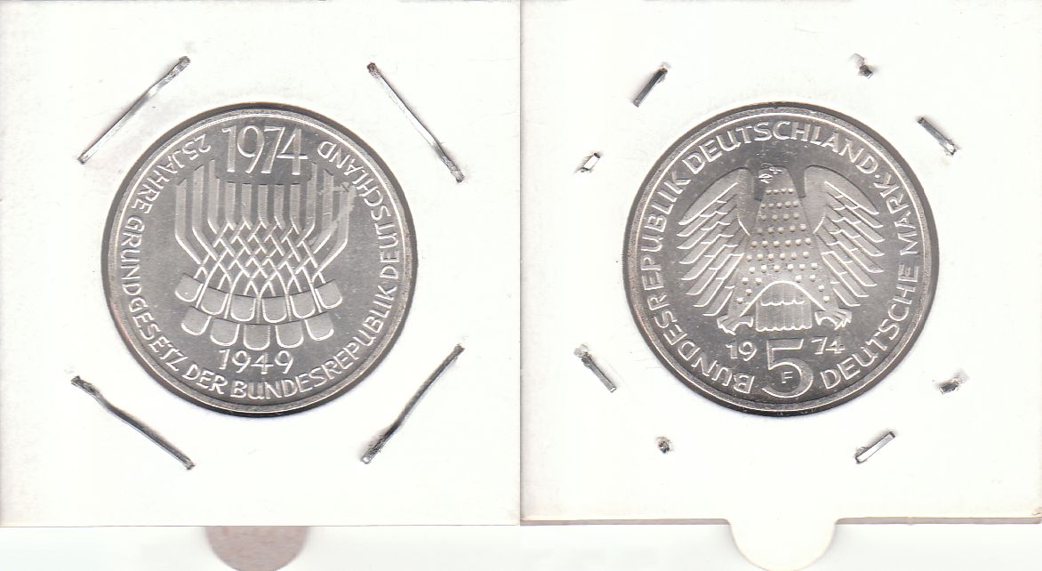 5 DM Gedenkmünze 1974 F 25 Jahre Grundgesetz der Bundesrepublik Deutschland ST