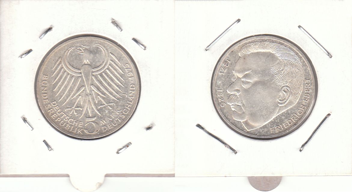 5 DM Gedenkmünze 1975 J 50. Todestag Friedrich Ebert ST