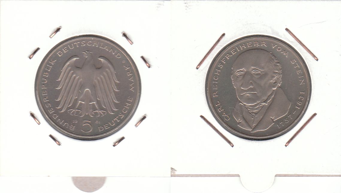 5 DM Gedenkmünze 1981 J 150. Todestag Freiherr vom und zum Stein ST