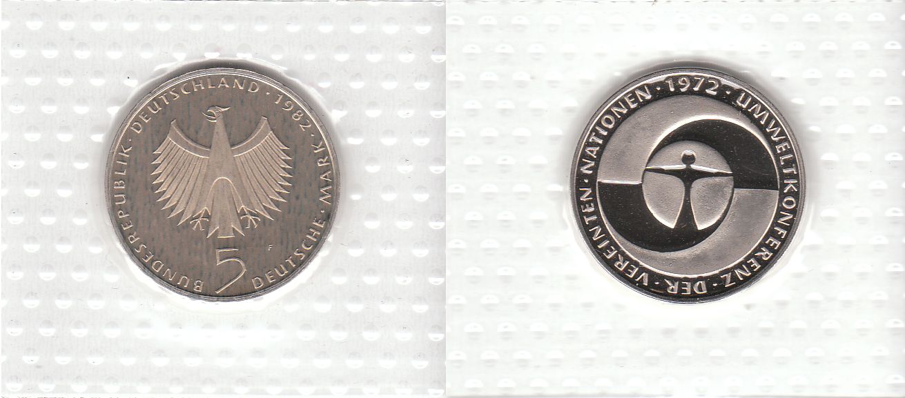 5 DM Gedenkmünze 1982 F 10. Jahrestag der Umweltkonferenz der Vereinten Nationen PP