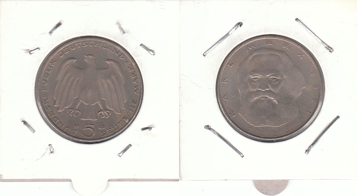 5 DM Gedenkmünze 1983 J 100. Todestag Karl Marx ST