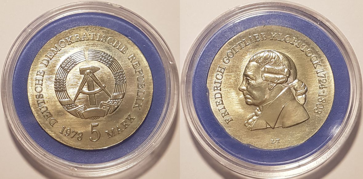 5 Mark DDR Gedenkmünze 1978 A 175. Todestag Friedrich Gottlieb Klopstock ST