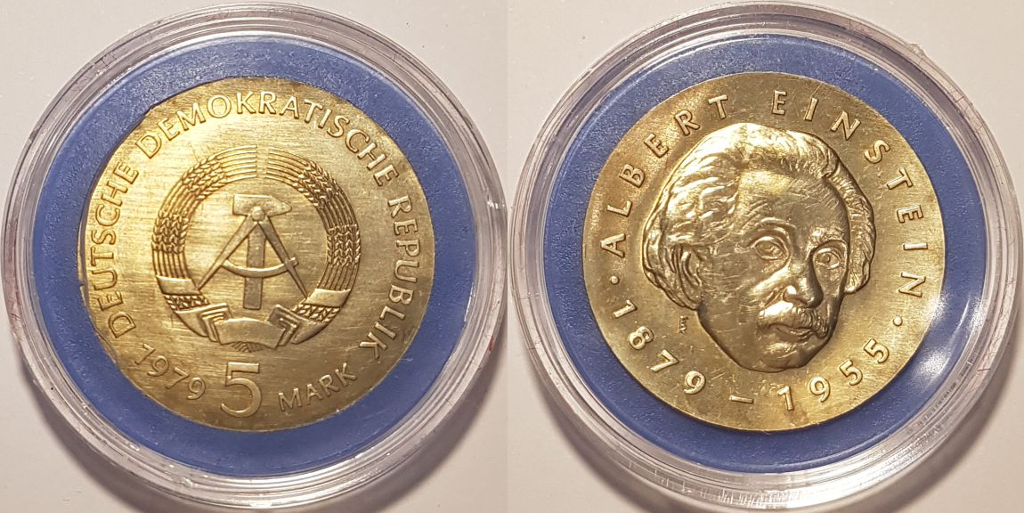 5 Mark DDR Gedenkmünze 1984 A 100. Geburtstag Albert Einstein ST