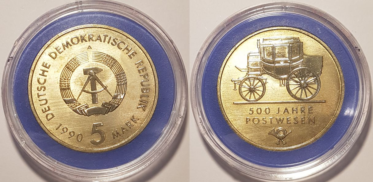5 Mark DDR Gedenkmünze 1990 A 500 Jahre Postwesen ST