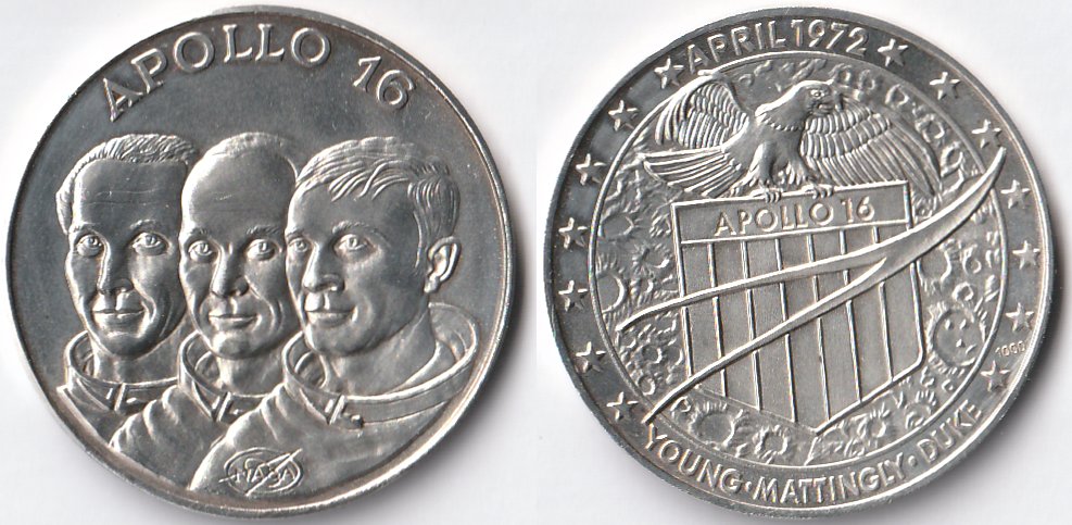 Apollo 16 Medaille April 1972 Young - Mattingly - Duke Raumfahrt-Rarität