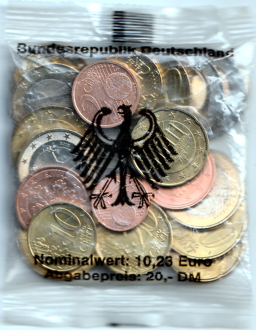 Deutsches Euro-Starterkit 2001/2002 Original-Münzbeutel (Prägestätte Hamburg – J)