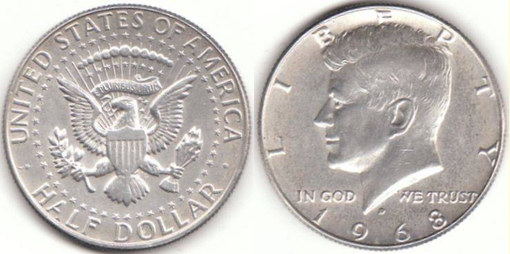 Half Dollar USA 1968 D – Kennedy – Silbermünze