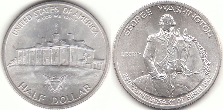 Half Dollar USA 1982 – George Washington 250. Geburtstag – Silbermünze